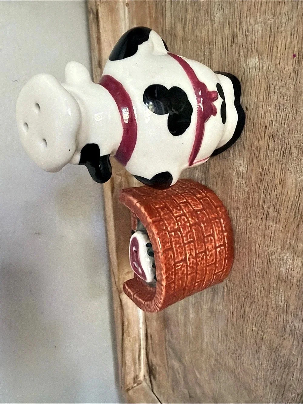 Cow and Calf Salt & Pepper Shaker Set Ceramic White & Brown
